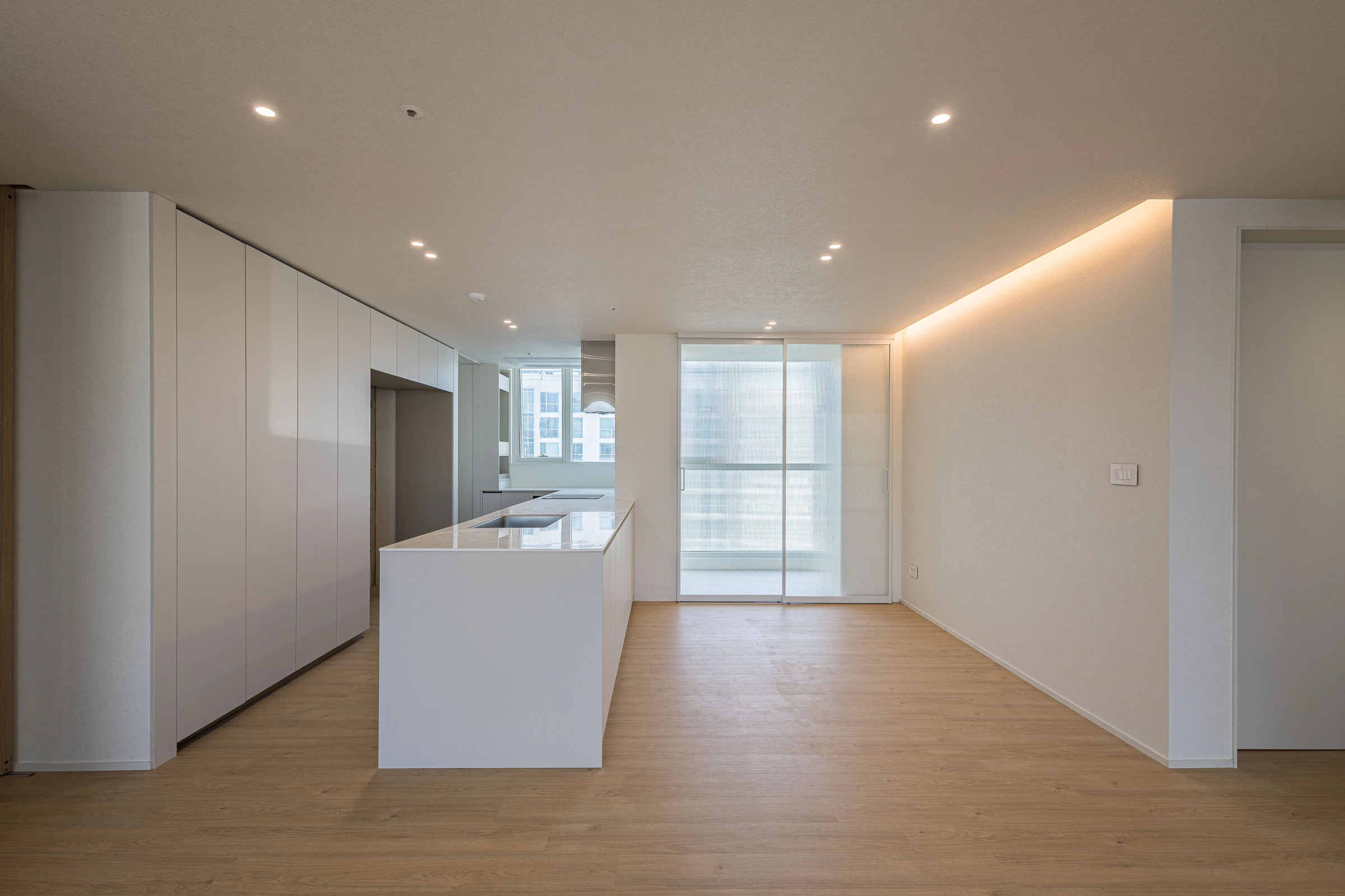 Completed kitchen and island — original photograph