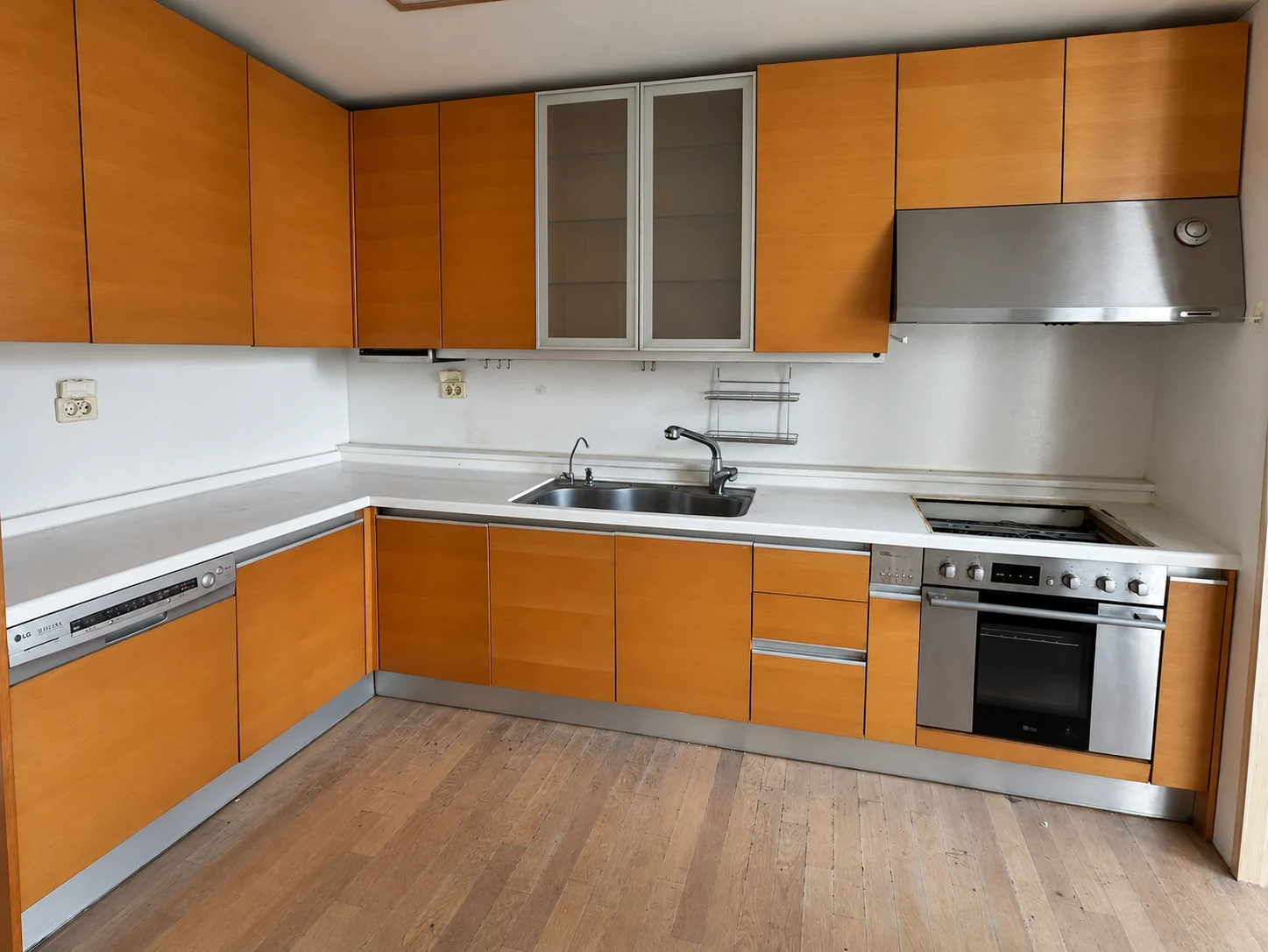 Original kitchen; annotations digitally removed and perspective corrected