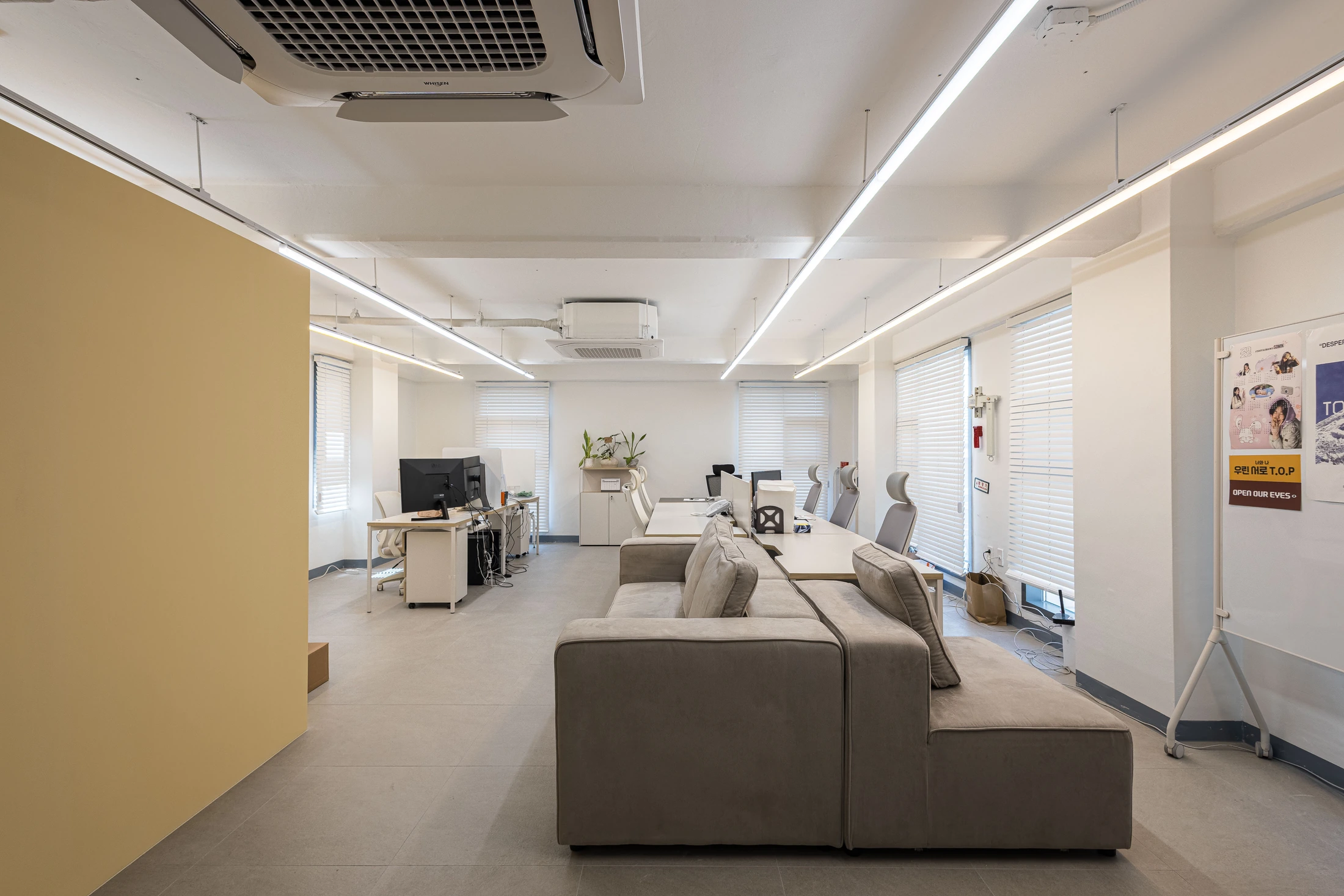 Open workspace and sofa seating