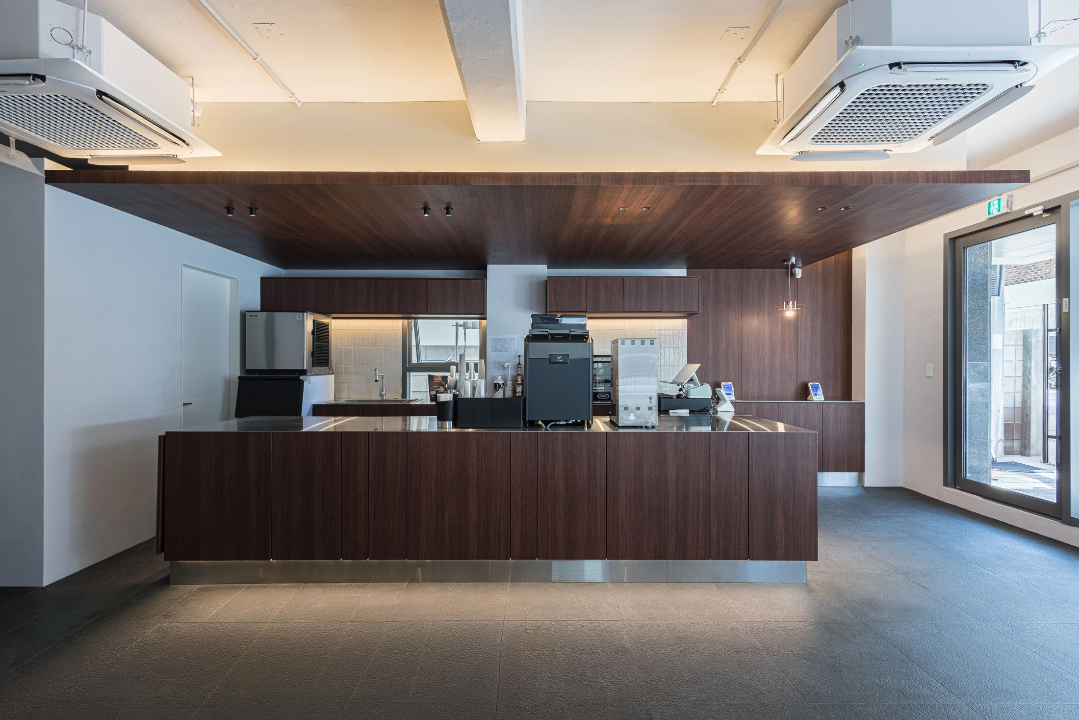 Timber cafe counter and matching overhead canopy