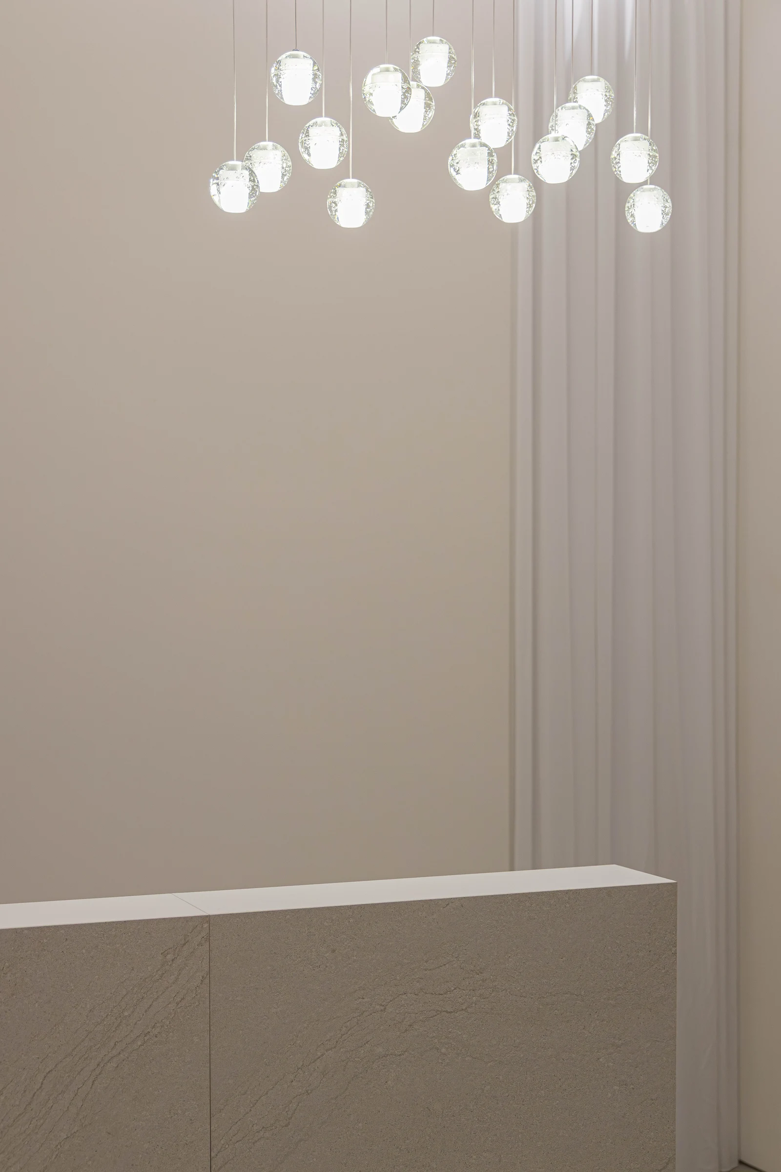 Pendant lighting and curtain detail