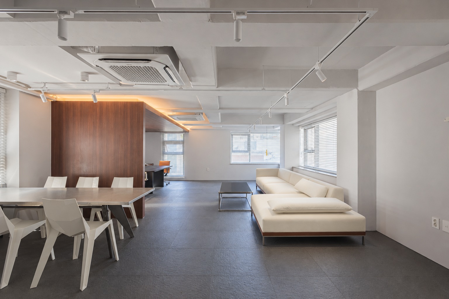 Meeting area beside the timber-lined executive room